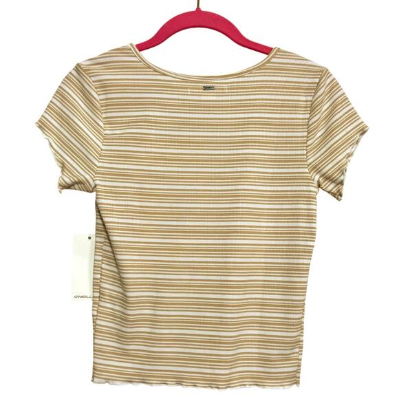 O'Neill Erin Striped Rib-Knit Short Sleeve T-shirt Skimmer Length Stripe M - Picture 8 of 9